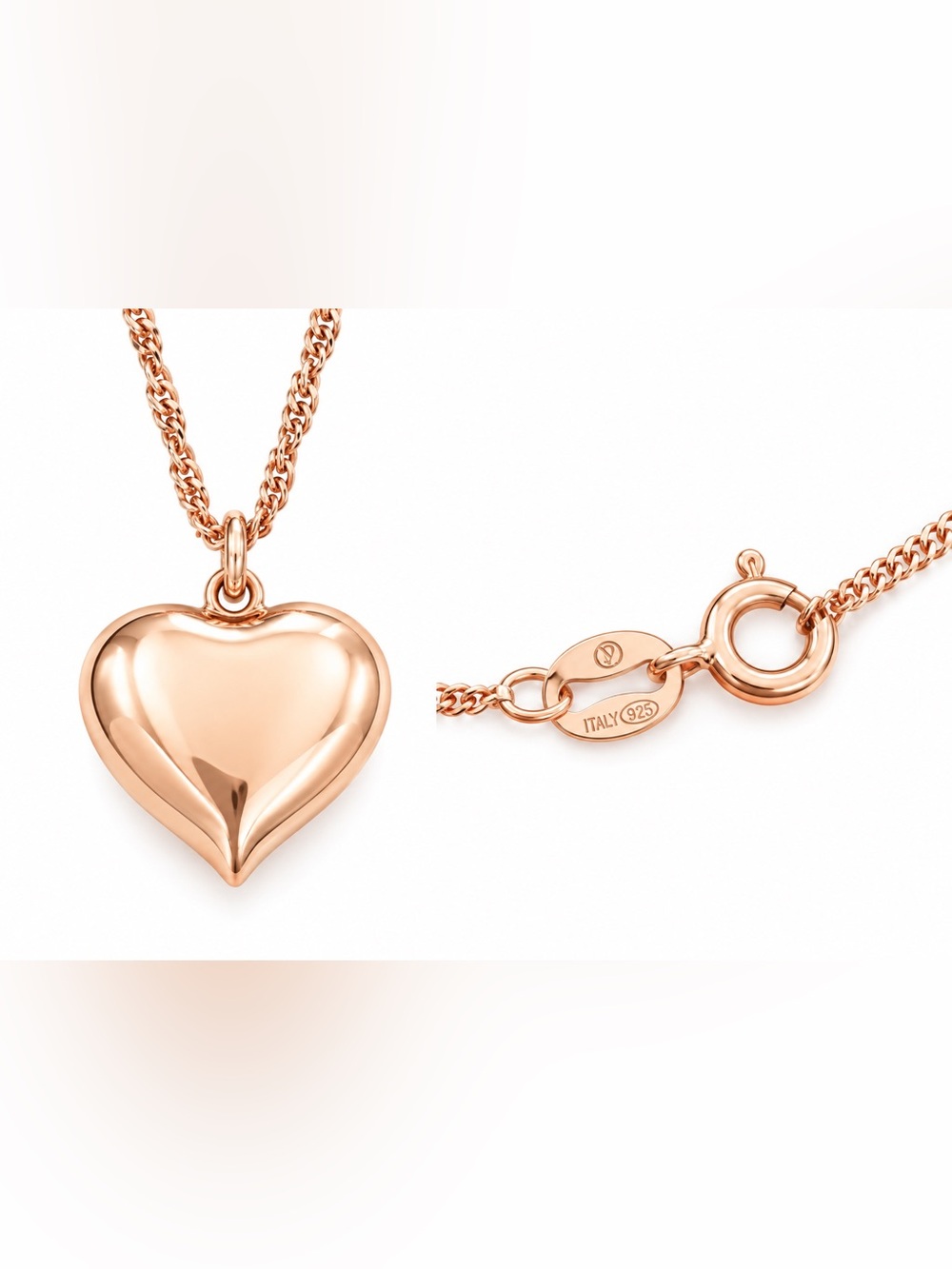 Rose‎ gold puff Heart Pendant Necklace